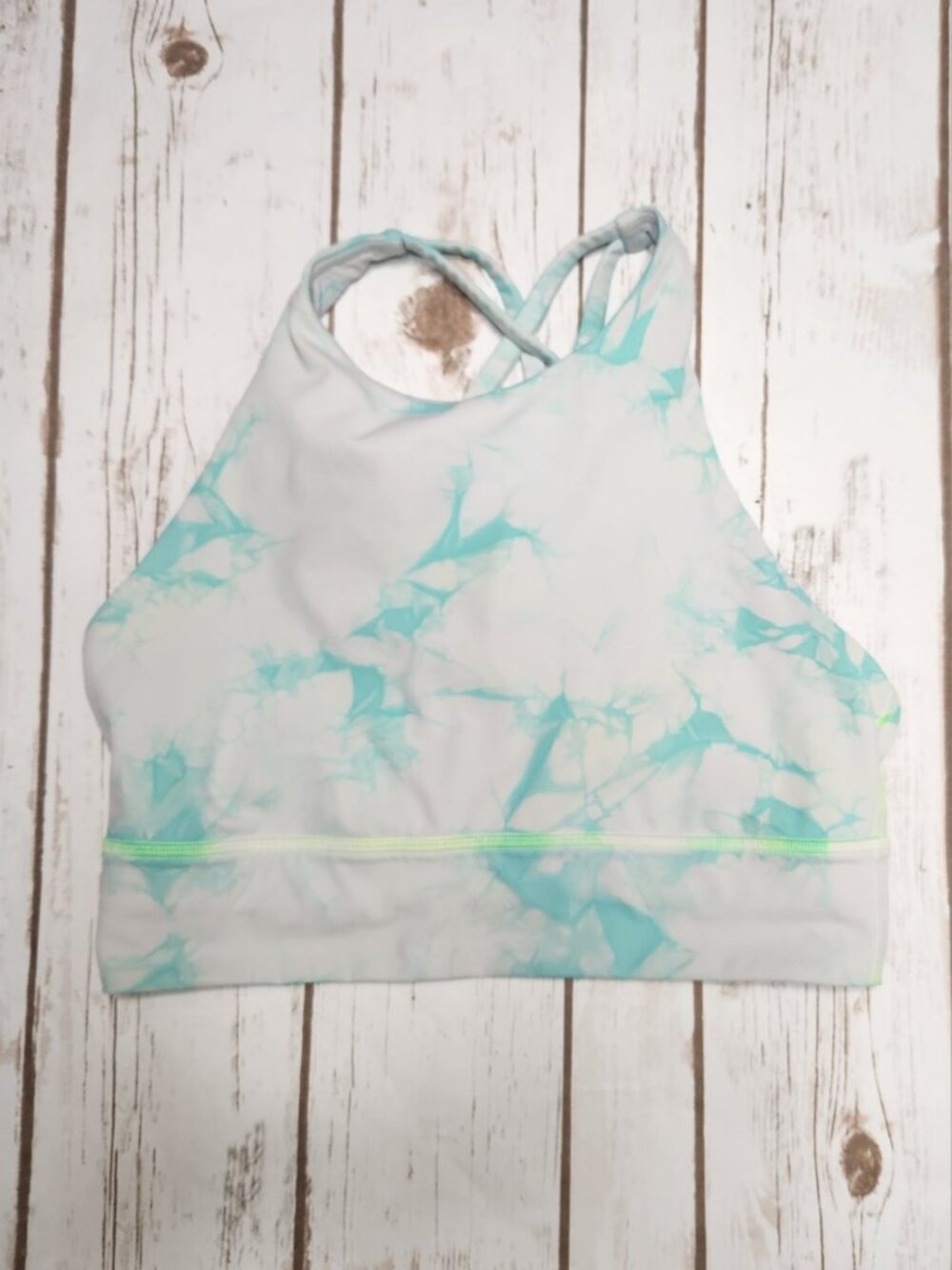 Lululemon Aqua Marble Print Longline Sports Bra Crisscross Back
